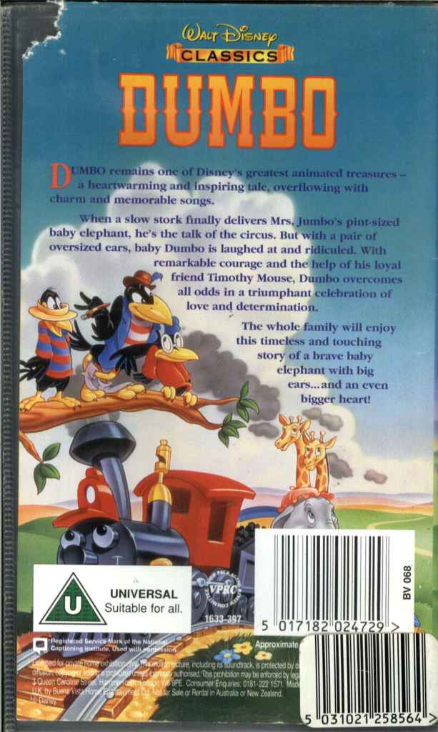 Walt Disney Classics, Dumbo, VHS Video Tape  