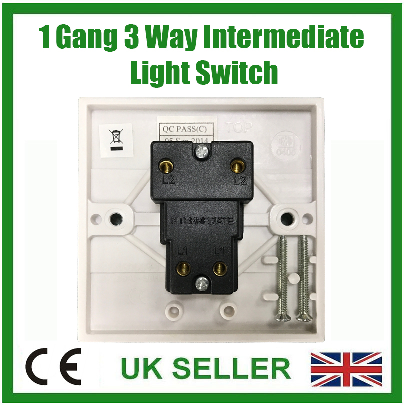 10A 240V White 1 Gang 3 Way Intermediate Mains Wall Light Lamp Switch