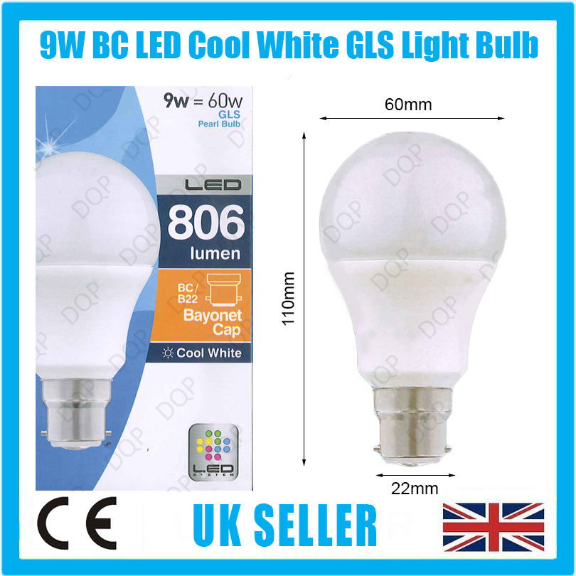 2x 9W LED Cool White Low Energy Pearl GLS Globe Light Bulb BC B22 Lamp