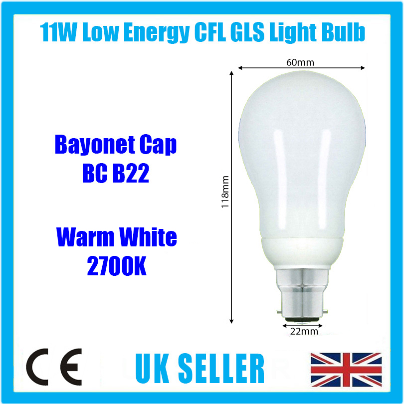 4x 15W Low Energy CFL GLS Light Bulb 2700K Warm White BC B22 Bayonet Lamp Globe