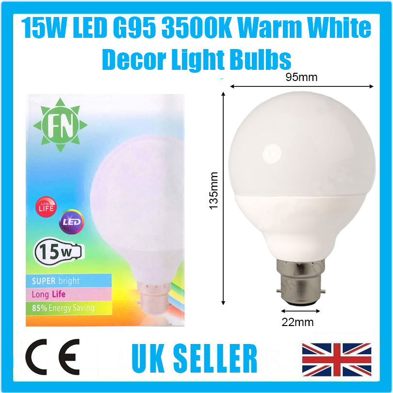 DEL G95 B22 DECOR 95 mm Globe 3500K Blanc Lumière Lampe BC Ampoule = 100 W 4x 15 W