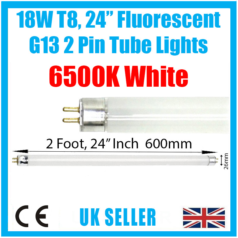 10x 18W T8 2ft 24/" 600mm Fluorescent Tube Strip Light Bulbs 6500K Daylight White