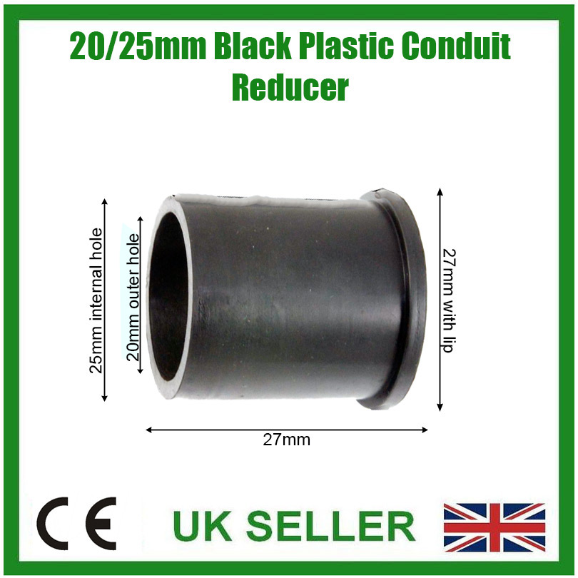 Straight Coupler Conduit Connector 1x Black PVC Pipe Reducer 25mm to 20mm 
