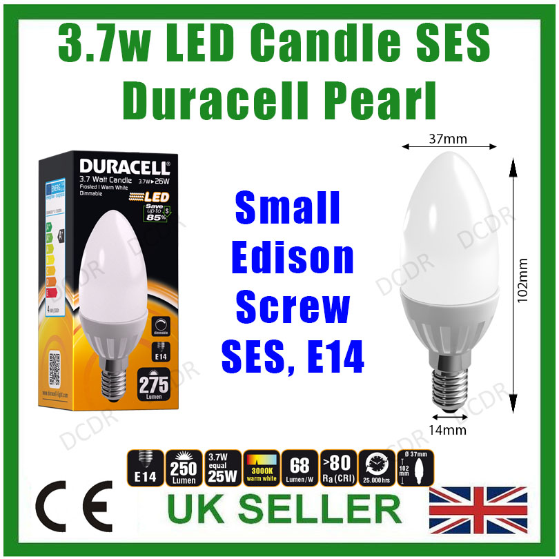 3.7W Dimmable Duracell LED Pearl Candle Instant On Light Bulb SES E14 Lamp 