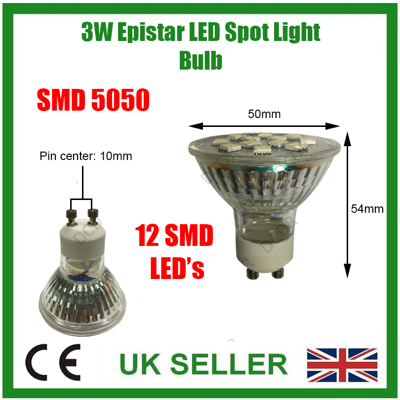 1x 3W GU10 Epistar SMD 5050 LED Spot Light Bulbs 6500K Cool Daylight White Lamps