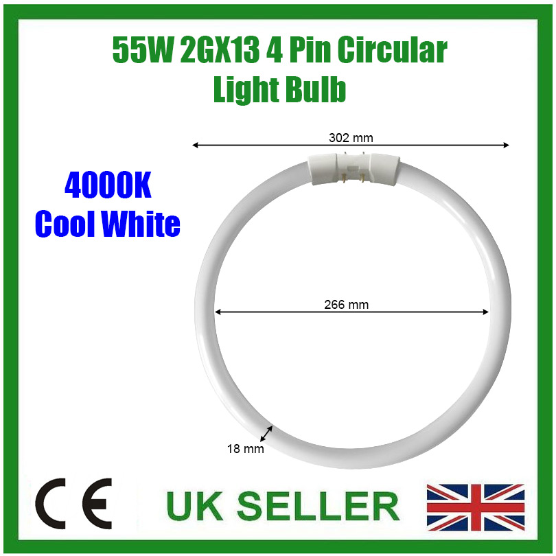 2x 55W 2GX13 4 Pin T5C Circular 302mm Lamp Fluorescent Tube 4000K Light Bulb