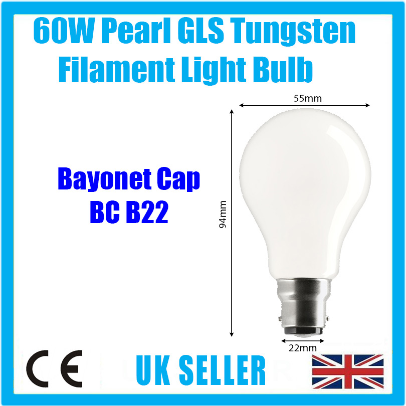 12x 60W Pearl GLS Tungsten Filament Light Bulb Lamp BC B22 Bayonet Cap
