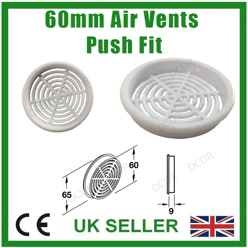 100x White Vivarium Reptile Push Fit Round Air Vents 65mm, 60mm Hole