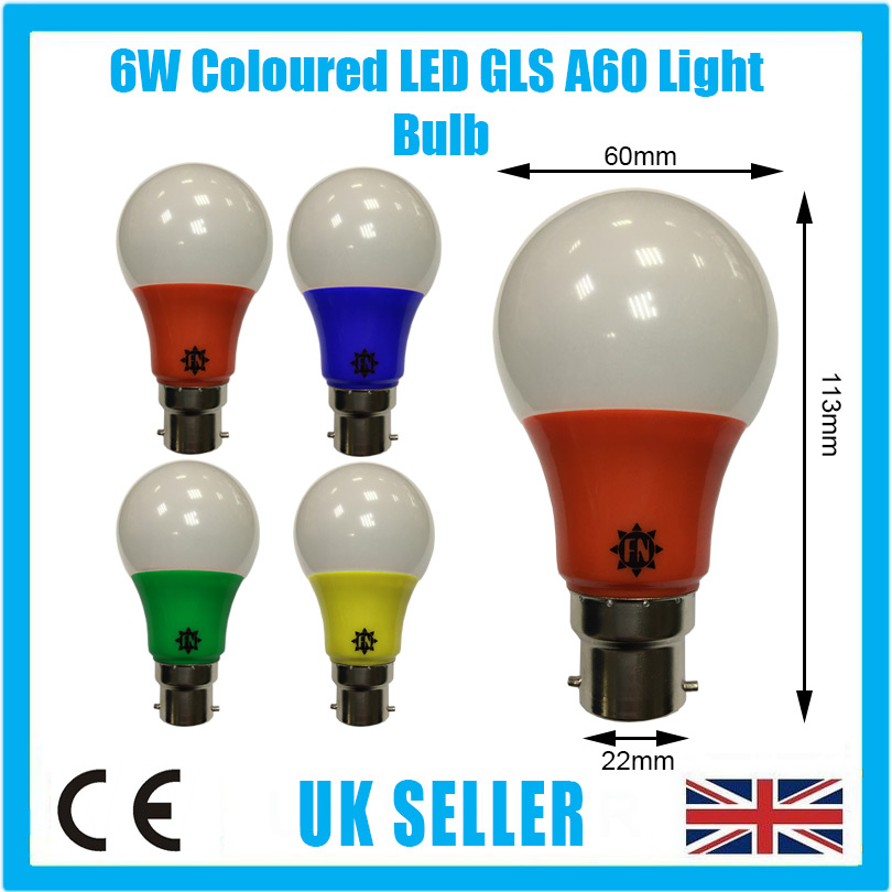 2x 6 W DEL Couleur Lampe GLS B22 Ampoule choisir entre rouge jaune vert bleu