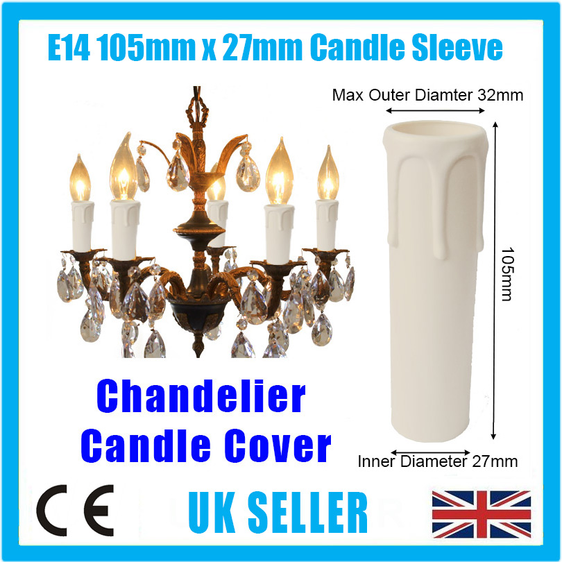 2x Ivory Drip Candle Wax Effect Chandelier E14 Light Bulb Sleeve 105mm x 27mm 