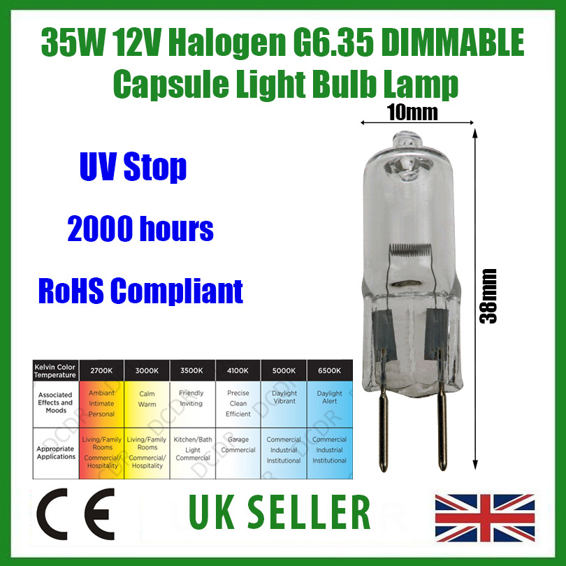 2x 50W 12V Halogen G6.35 Dimmable Clear Capsule Light Bulb Lamp With UV Stop