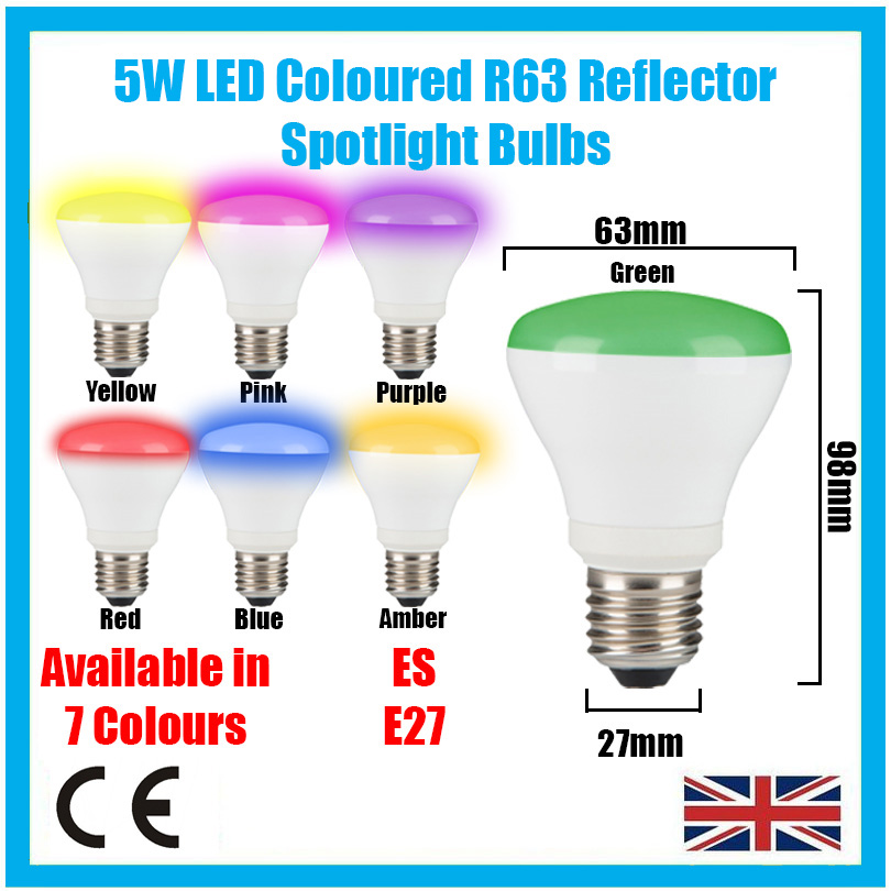 6x 5W LED R63 Coloured Reflector Disco Spot Light Bulb ES E27 Screw Lamp 85-265V