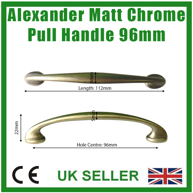 Cabinet Wardrobe Door Kitchen 3x Alexander Matt Chrome/Pewter Pull Handle 96mm