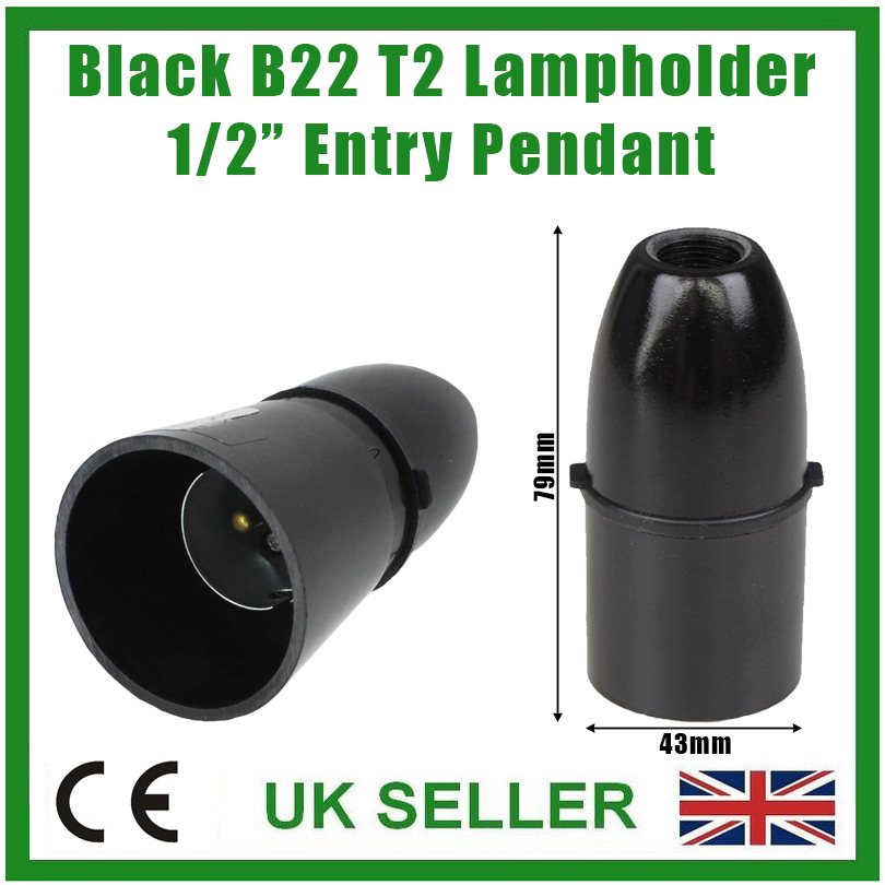 4x Black T2 1/2" Screw Entry Light Pendant BC B22 Bayonet Cap Lamp Holder 