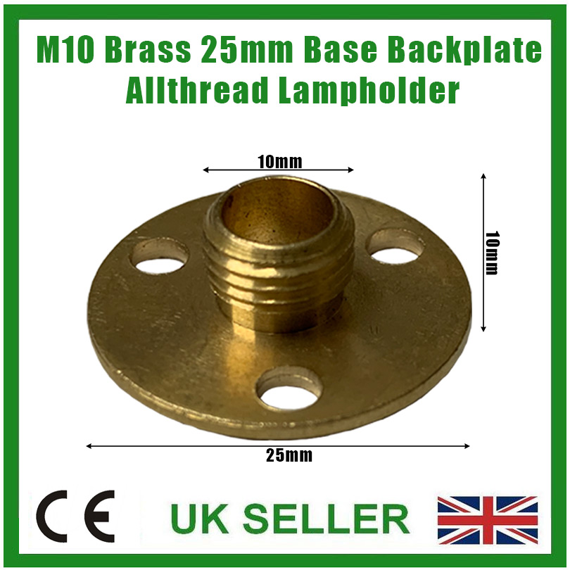 8x M10 10mm x 25mm Brass Base Backplate Allthread Hollow Thread Tube Lampholder 