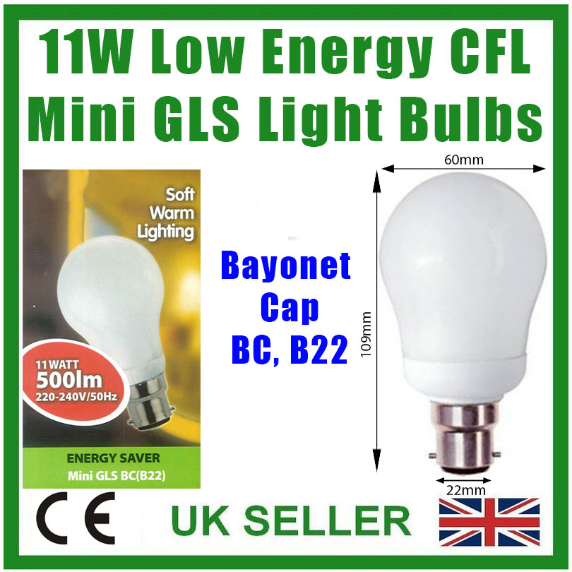 10x 11W Warm White Low Energy Power Saving CFL Mini GLS Light Bulb Lam BC B22