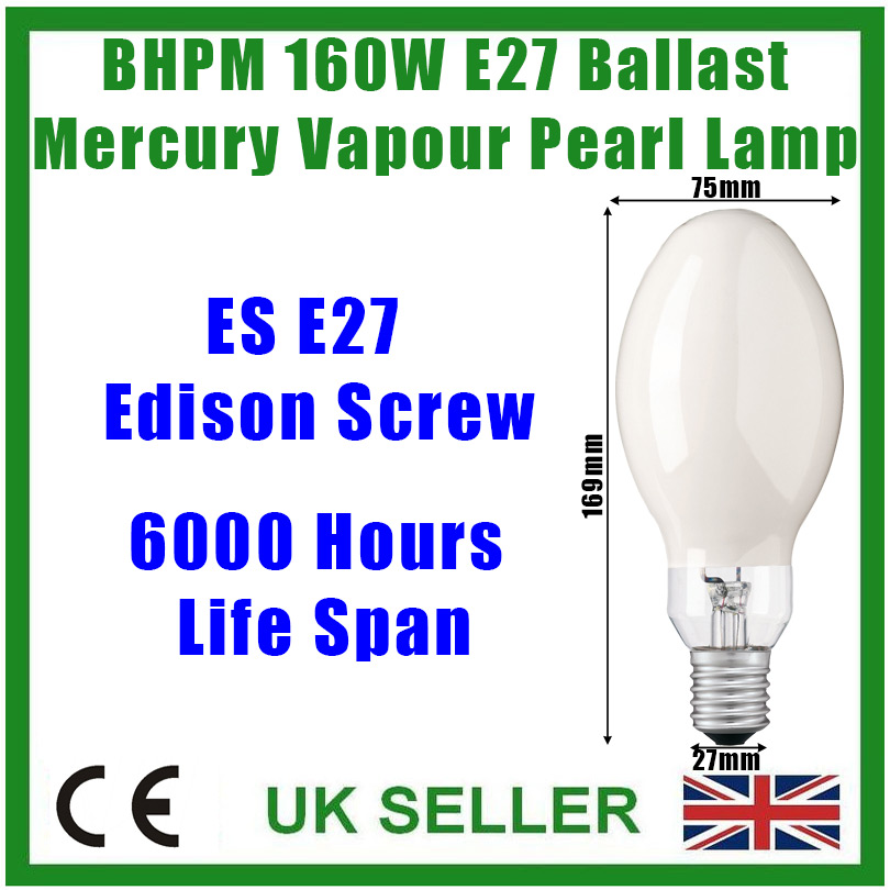 8x 160W Pearl BHPM Ballast Mercury Vapour Lamp Light Bulb ES E27 Edison Screw