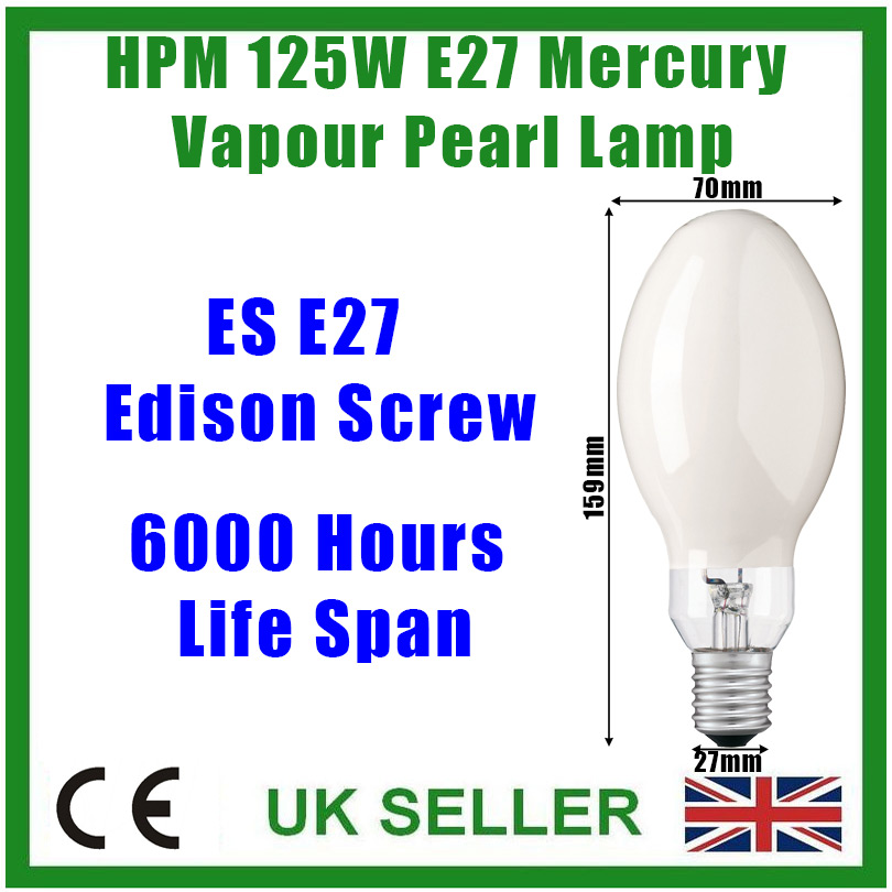 2x 125 W Pearl HPM haute pression vapeur de mercure Lampe Ampoule E27 à Vis Edison
